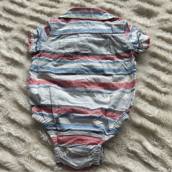 Baby GAP Baby Boy Striped Preppy Bodysuit Collar 4th July Dress Top Sz 12-18m - Picture 4 of 5